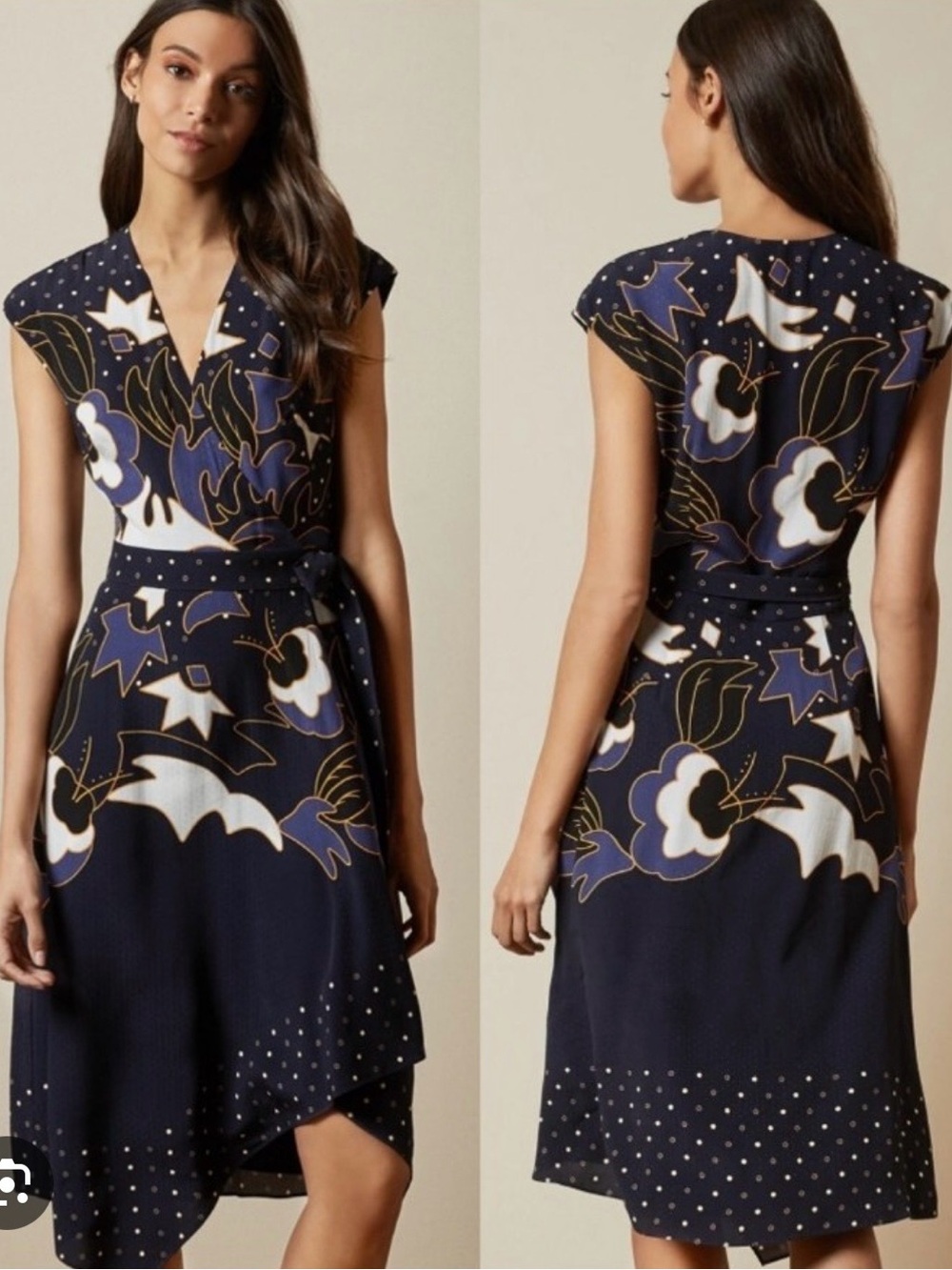 Ted Baker London Saretti Asymmetric Wrap Dress Size 3 (US 8) Navy Midi